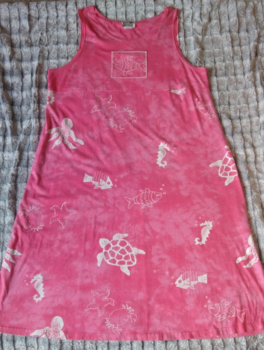 Sleeveless Pink Maxi Dress with White Sea Life Print